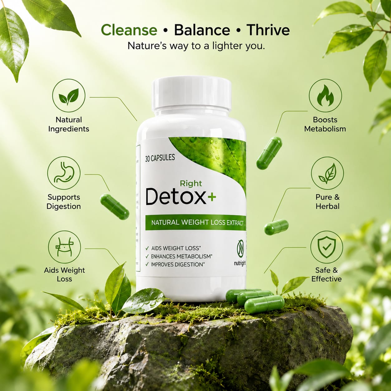 Detox Right – Premium Plant-Powered Herbal Cleanse with 100% Organic Ingredients for Daily Health Support