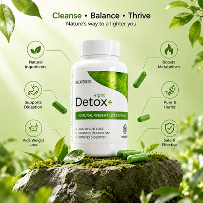 Detox Right – Premium Plant-Powered Herbal Cleanse with 100% Organic Ingredients for Daily Health Support